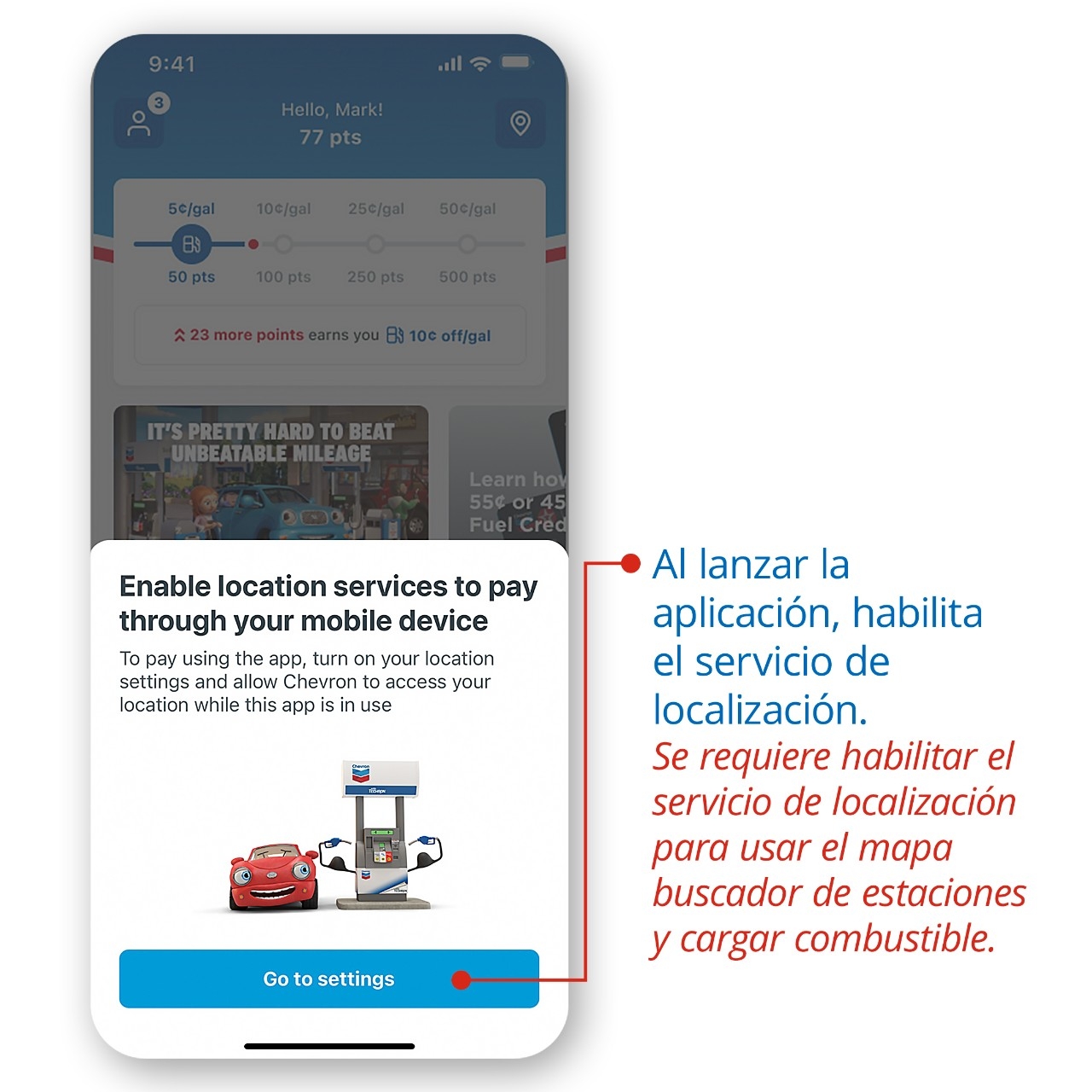 Habilite los servicios de ubicación para pagar a través de su dispositivo móvil
