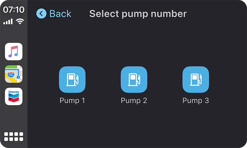 confirm station and pump number screen on app
