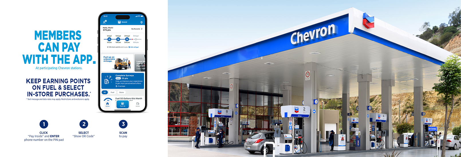 Chevron Gas Station featuring its mobile app