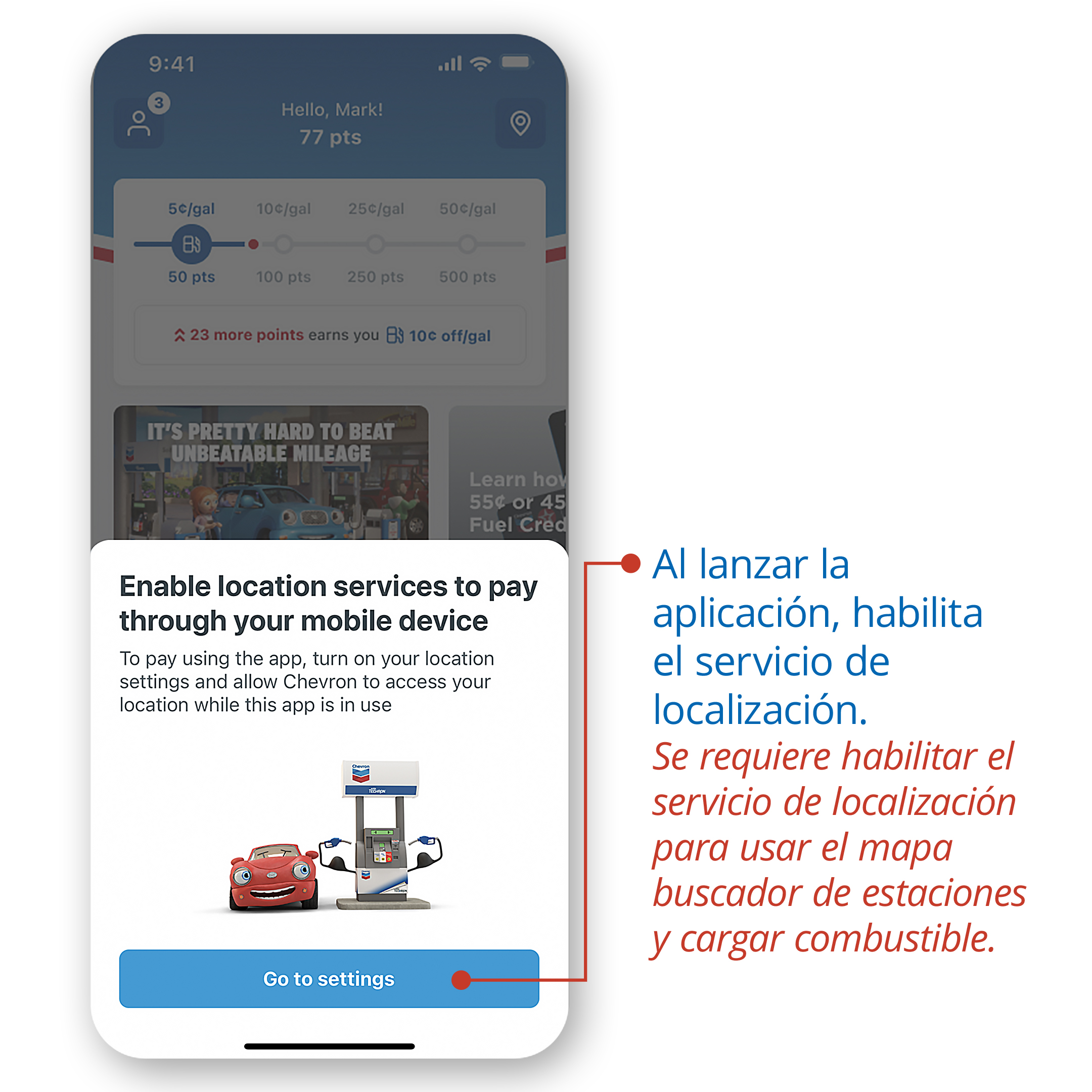 Habilite los servicios de ubicación para pagar a través de su dispositivo móvil